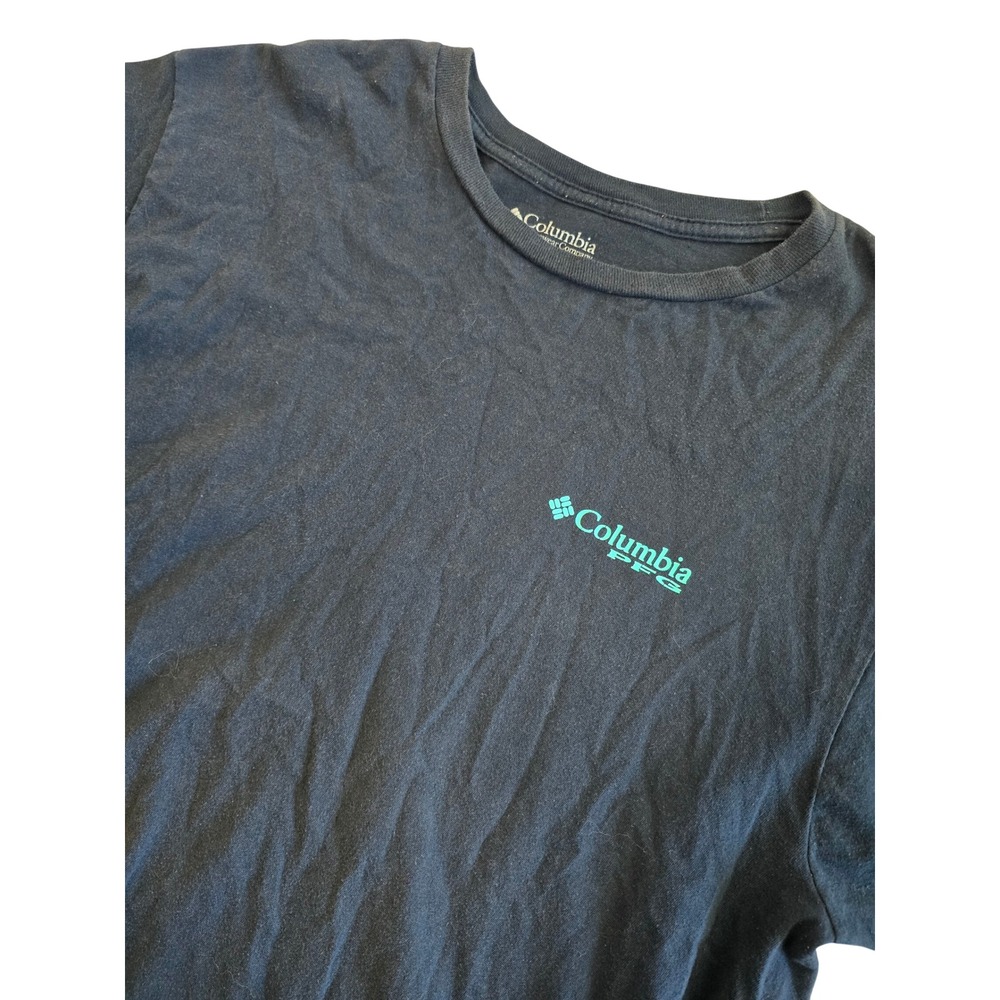Columbia PFG Shirt Mens Large Blue Teal Marlin Performance Fishing Graphic Tee L